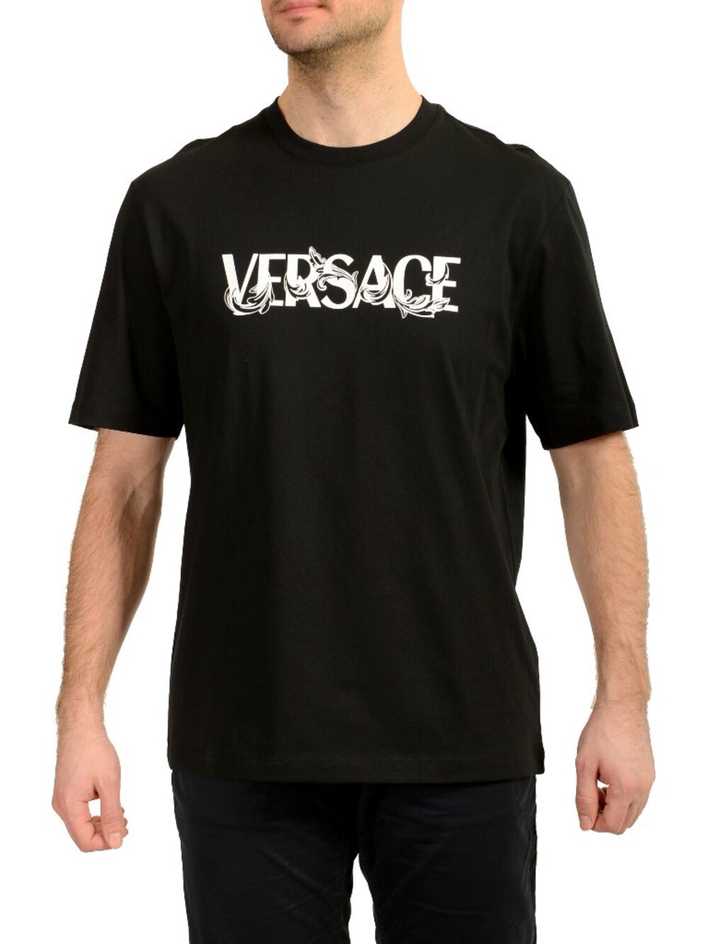 Versace Men's Black Logo Print Crewneck Short Sleeve T-Shirt US 4XL IT 60